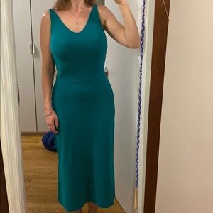 Vintage fitted emerald wool stretch midi dress